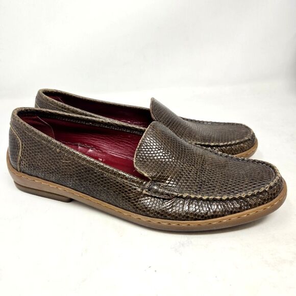 SALVATORE FERRAGAMO Brown Snakeskin Leather Loafers 8B - Picture 1 of 10